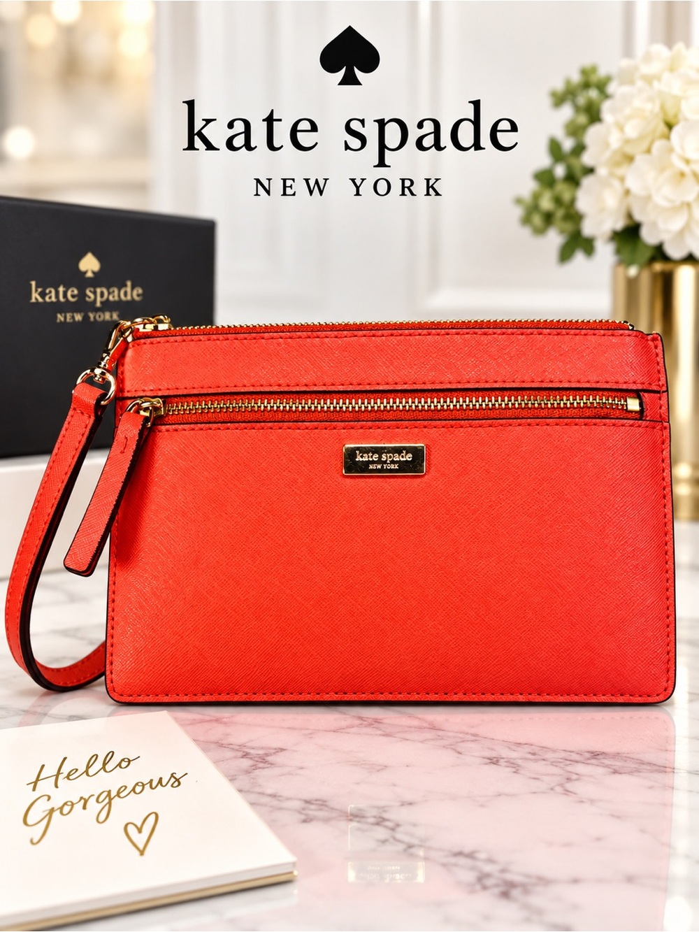 Kate Spade Red Zip-Front Wristlet with Detachable Strap